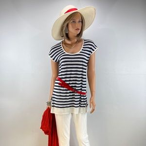 Women Linen, Tommy Hilfiger Stripe Medium, White & Navy Blue short sleevesTunic